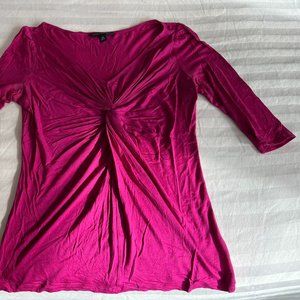 Banana Republic Hot Pink 3/4 Sleeve V-Neck Ruffled Front Knot Blouse, Size XS
